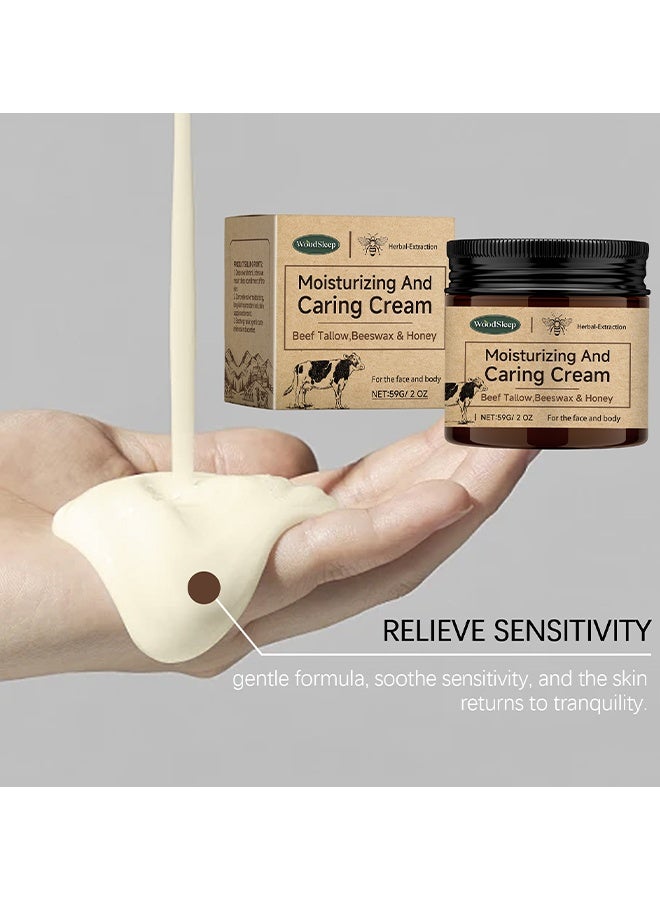 WoodSleep Moisturizing And Caring Cream, Beef Tallow Honey Balm, Beef Tallow For Skin With Beef Tallow, Moisturizer For Face Cracked Hands, Beeswax And Honey, Moisturizing, Caring And AntiAging, Grass Fed Beef Tallow Face Cream, 59G - Image 4